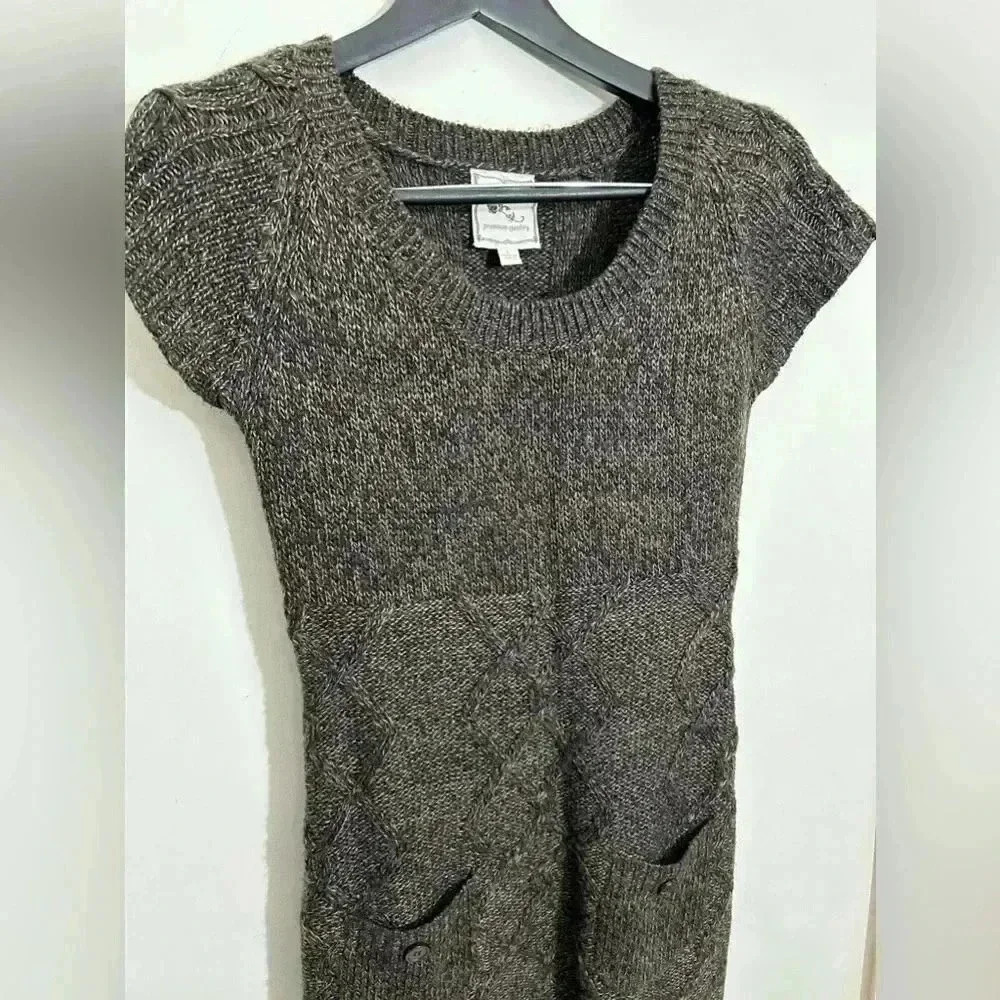 Vintage Knit Dress Brown Pink Rose Size L - Picture 5 of 7